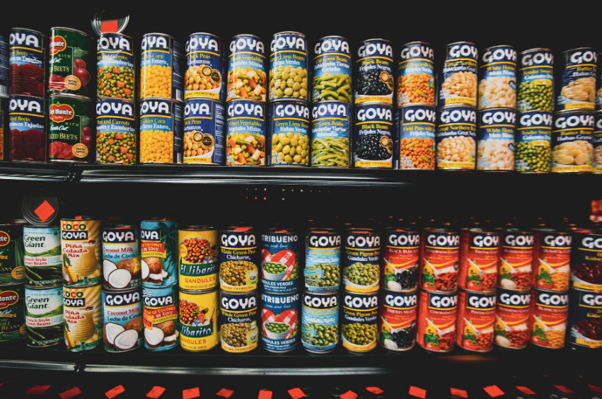 labeled can lot on shelves